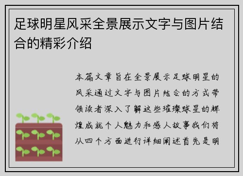 足球明星风采全景展示文字与图片结合的精彩介绍